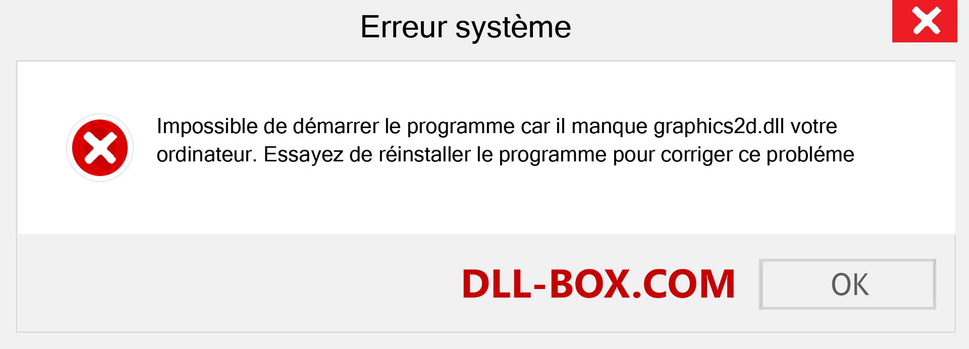 Le fichier graphics2d.dll est manquant ?. Télécharger pour Windows 7, 8, 10 - Correction de l'erreur manquante graphics2d dll sur Windows, photos, images